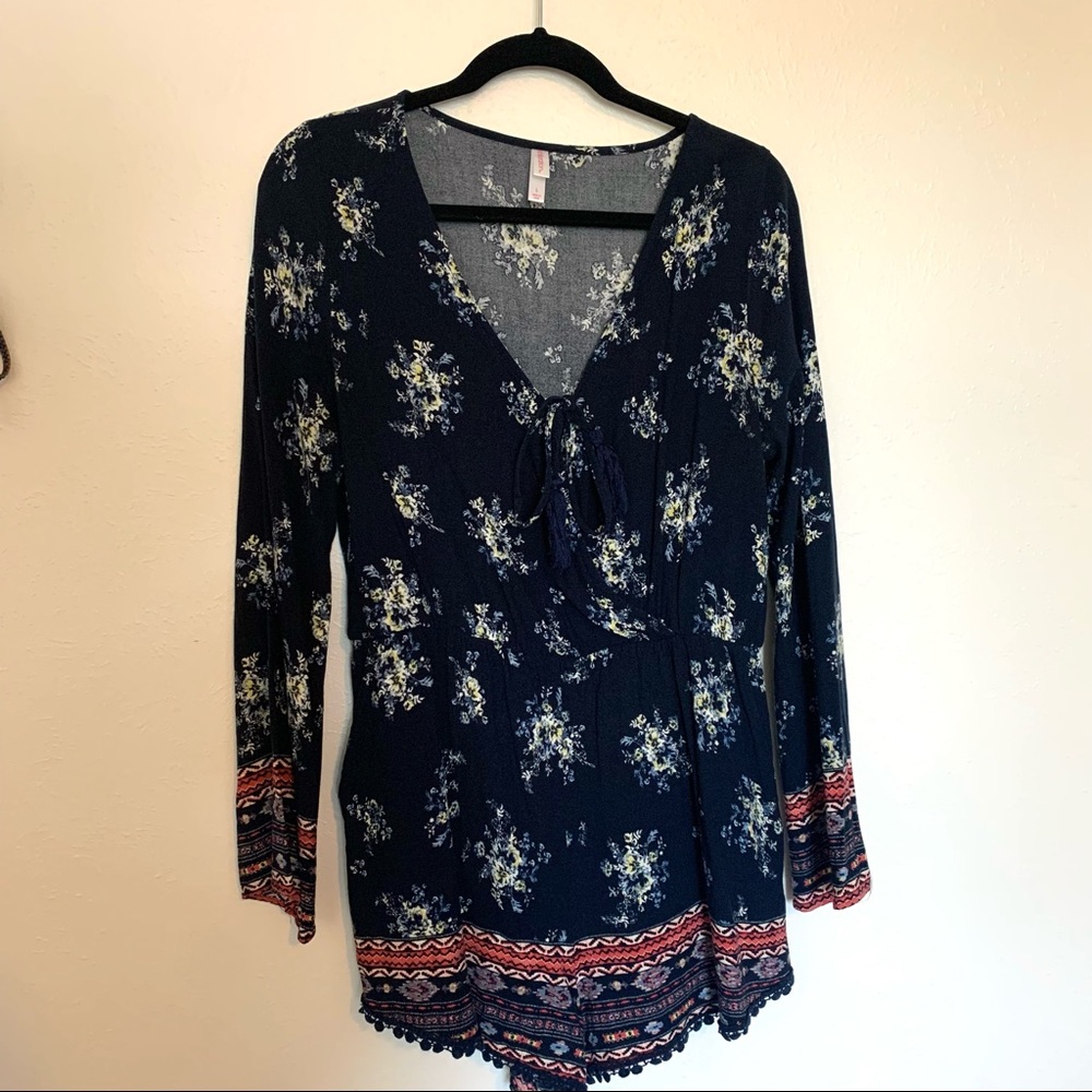 Navy Floral Long Sleeve Romper